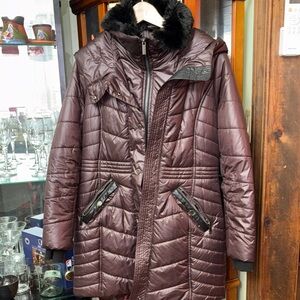 French Connection Metallic Brown Puffer Jacket with Black Details